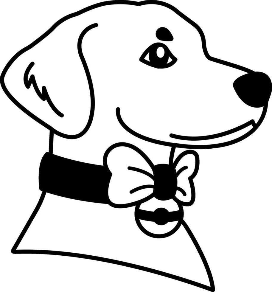 isolate black and white illustration of Dog wearing collar and bow tie vector