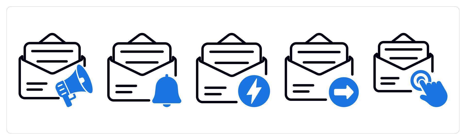 Set of 5 business icons as email advertising, email alert, fast message vector