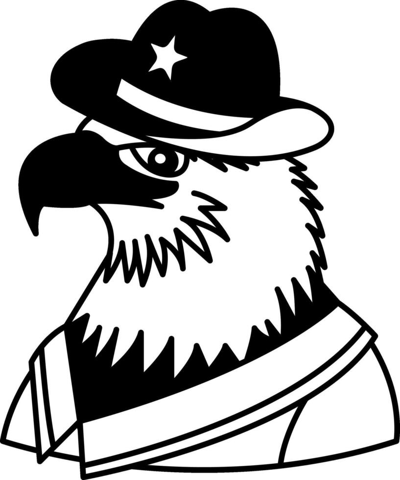 isolate black and white illustration of Eagle in a cowboy uniform vector