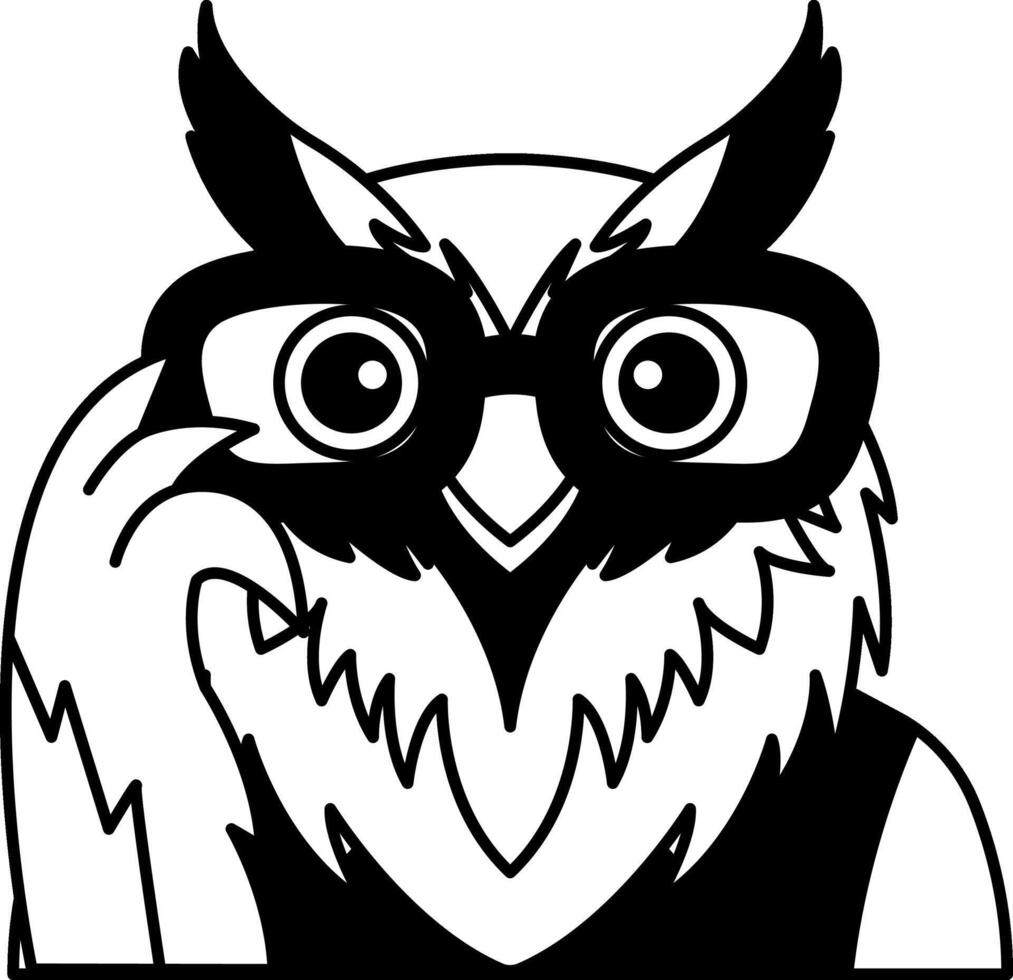isolate black and white illustration of Owl with glasses and shirt vector