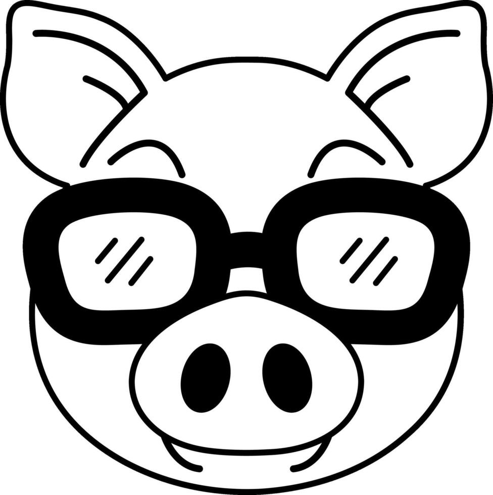 isolate black and white illustration of Pig wearing 3D glasses vector