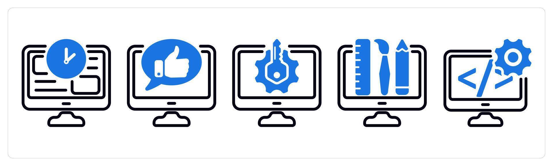 Set of 5 business icons as online time, online comment, keyword generator vector