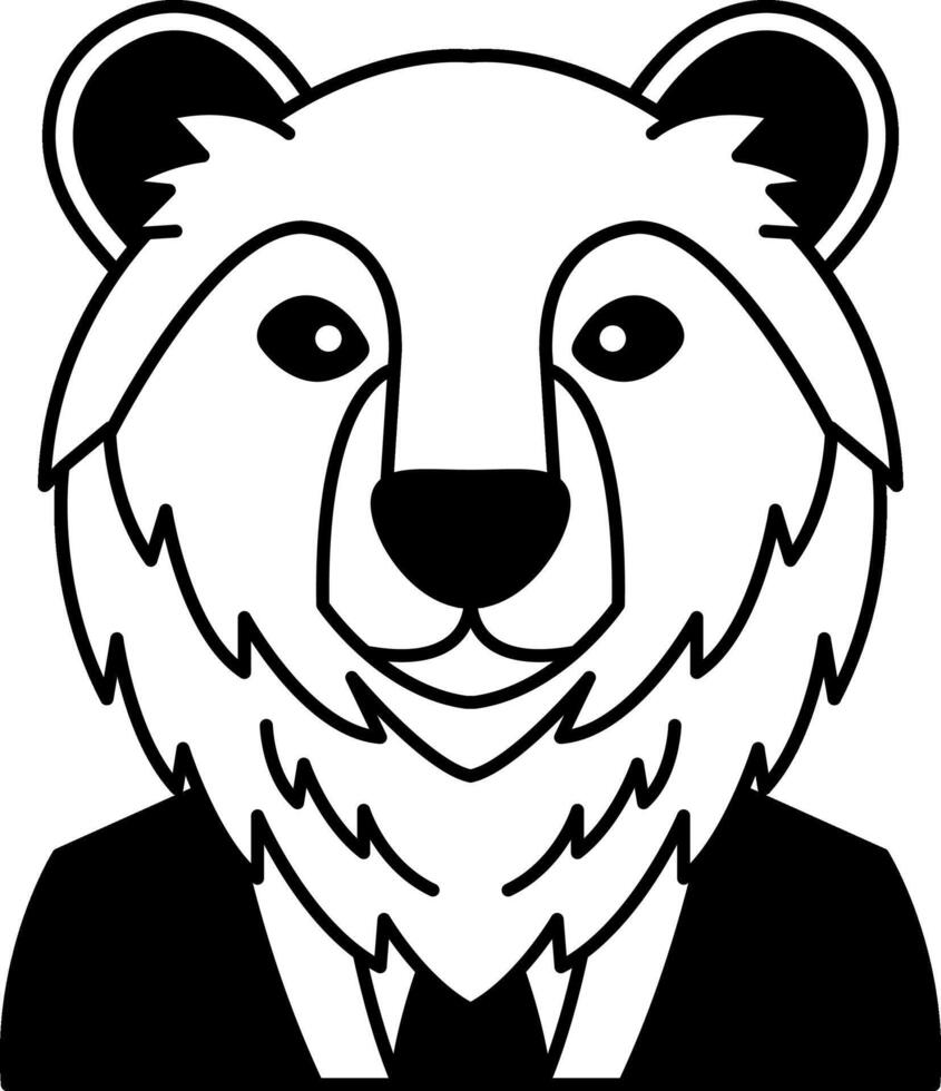 isolate black and white illustration of Grizzly bear wearing a suit vector