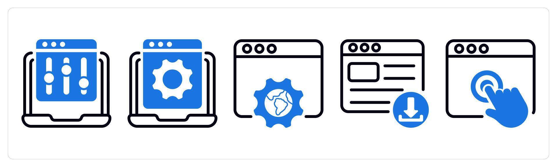Set of 5 business icons as refine webpage, website development, browser setting vector