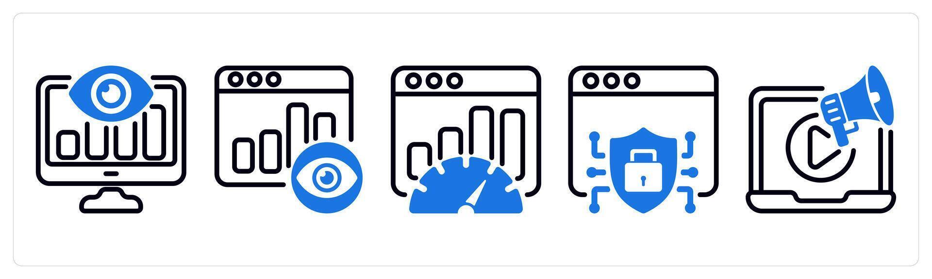 Set of 5 business icons as seo monitoring, page view, seo performance vector
