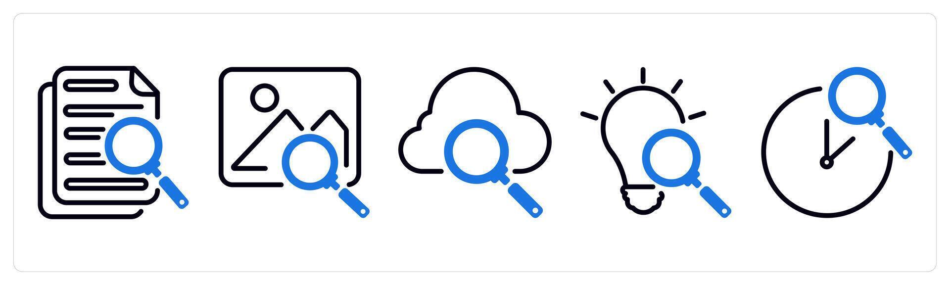 Set of 5 business icons as search document, image search, cloud search vector