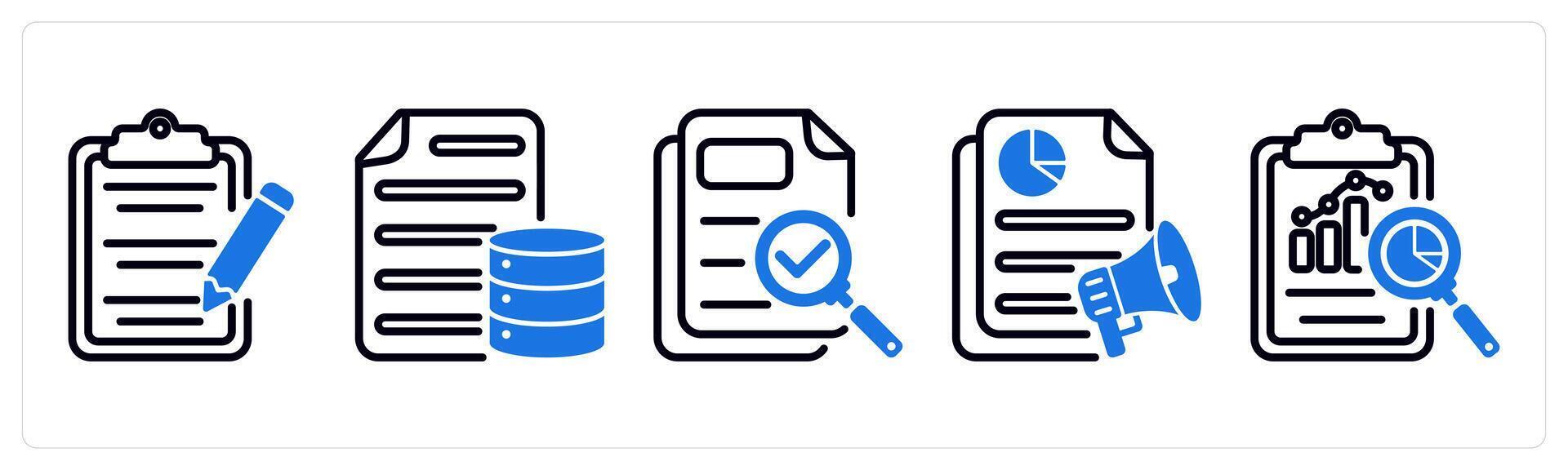 Set of 5 business icons as content editing, database document, proofreading vector