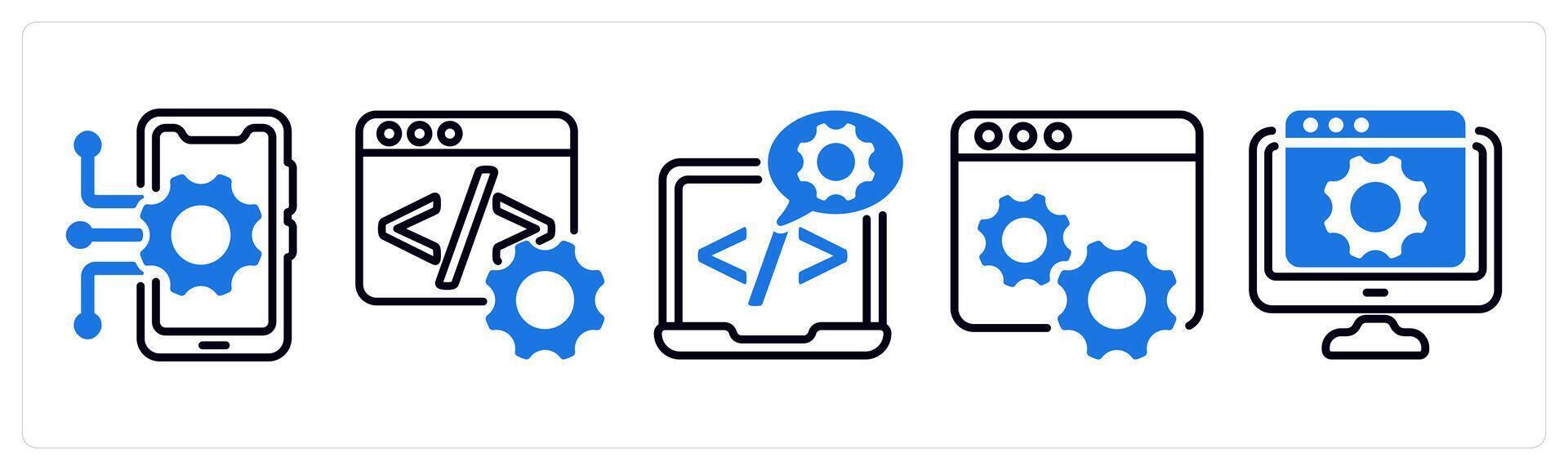 Set of 5 business icons as mobile technology, programming, software development vector