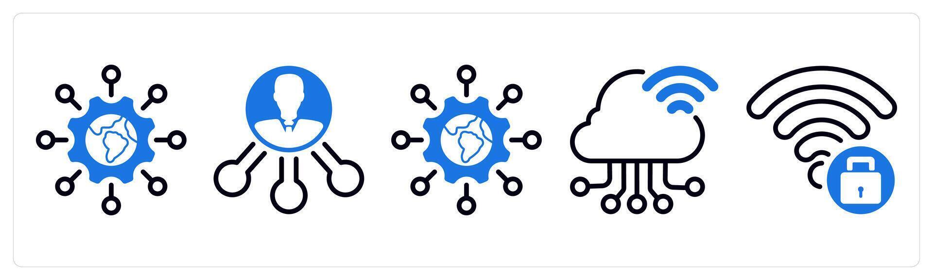 Set of 5 business icons as global technology, affiliate, cloud connection vector