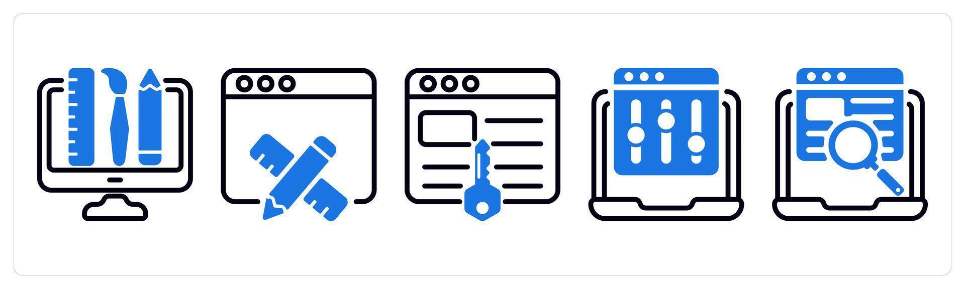 Set of 5 business icons as creative design, web design, keywords vector
