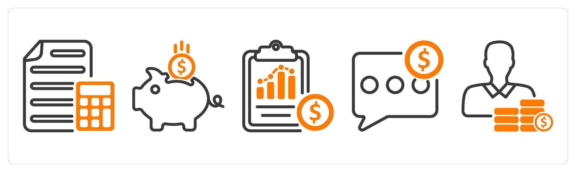 Set of five business icons as calculation, savings, cost statement vector