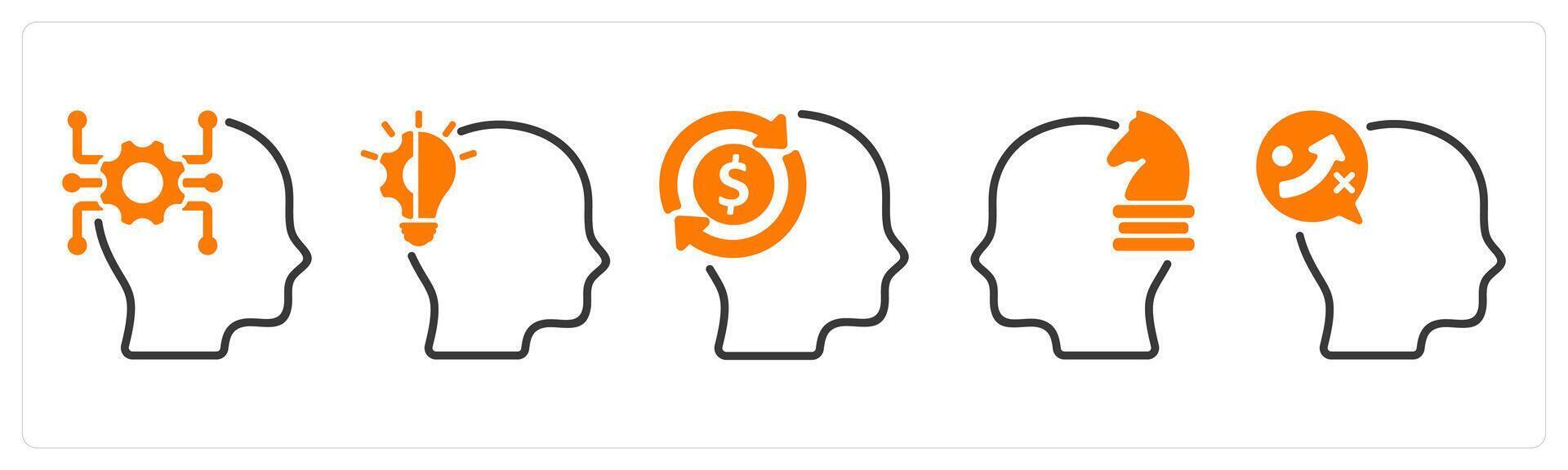 Set of five business icons as intellectual thinking, business expertise, business mind vector