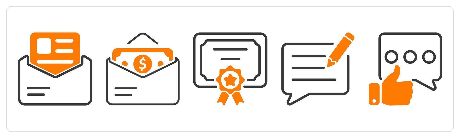 Set of five business icons as job letter, salary, certificate vector
