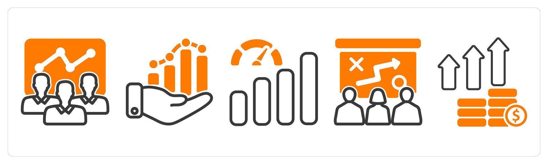 Set of five business icons as efficient team, business growth, improve performance vector