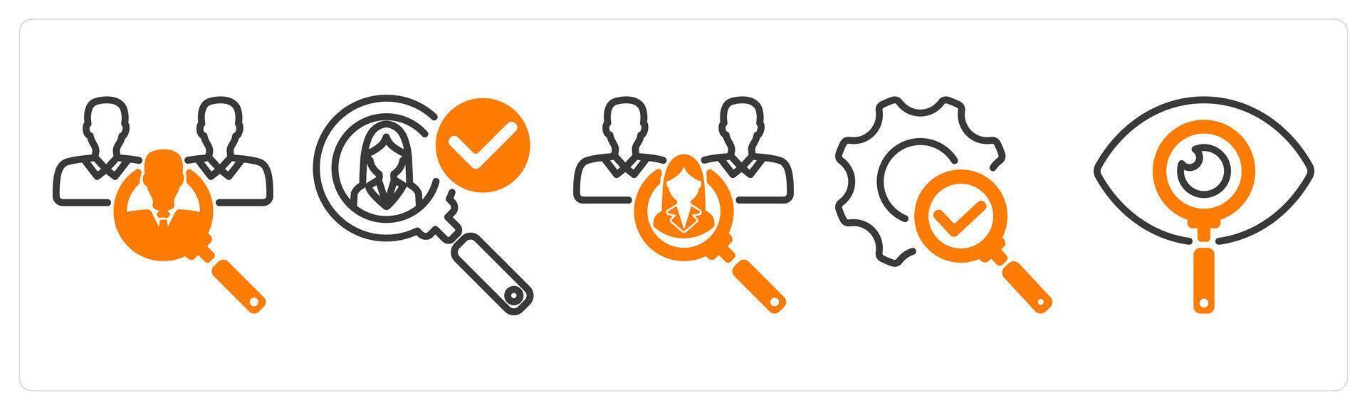 Set of five business icons as recruitment, find candidate, correction vector