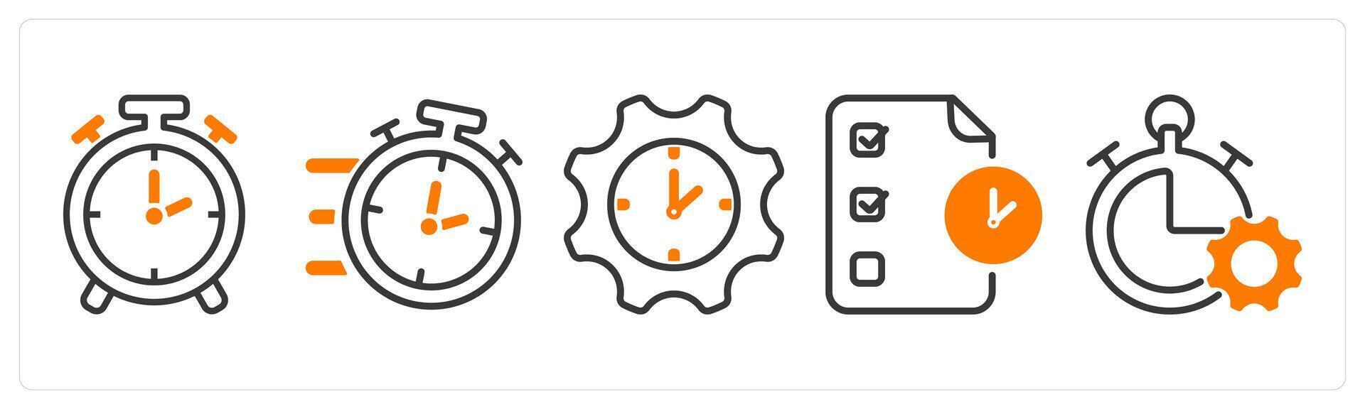 Set of five business icons as time, fast time, time setting vector