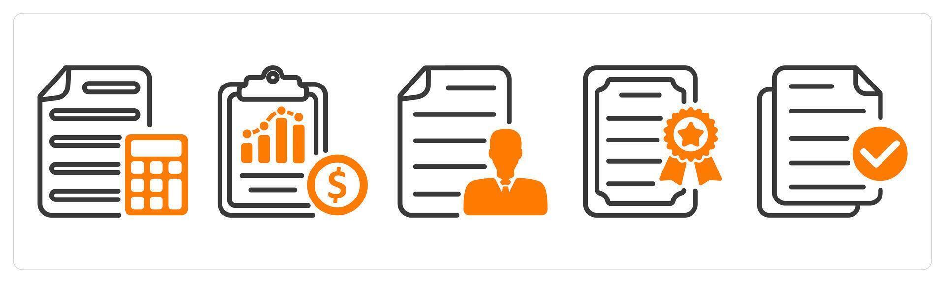 Set of five business icons as calculation, cost statement, employee details vector