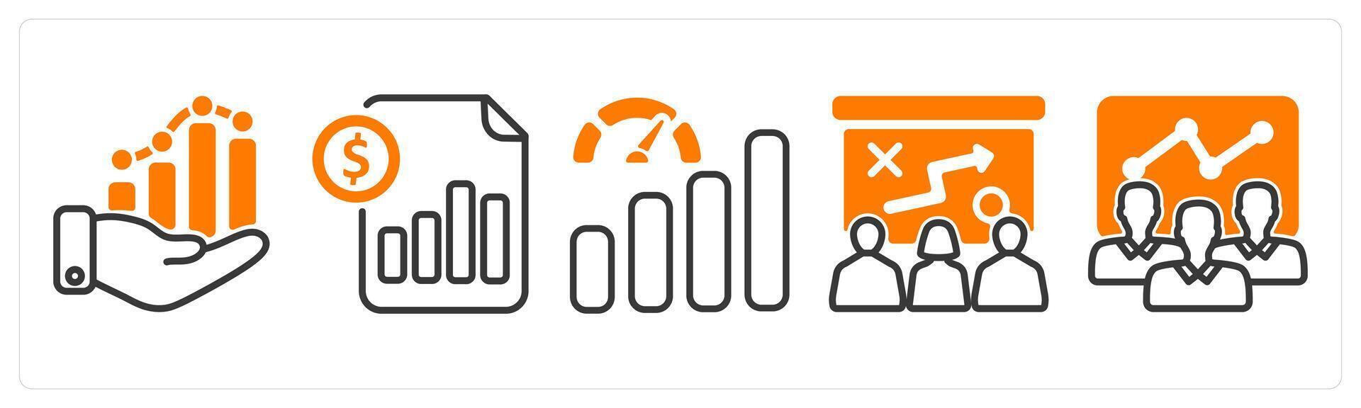 Set of five business icons as business growth, cost statement, improve performance vector