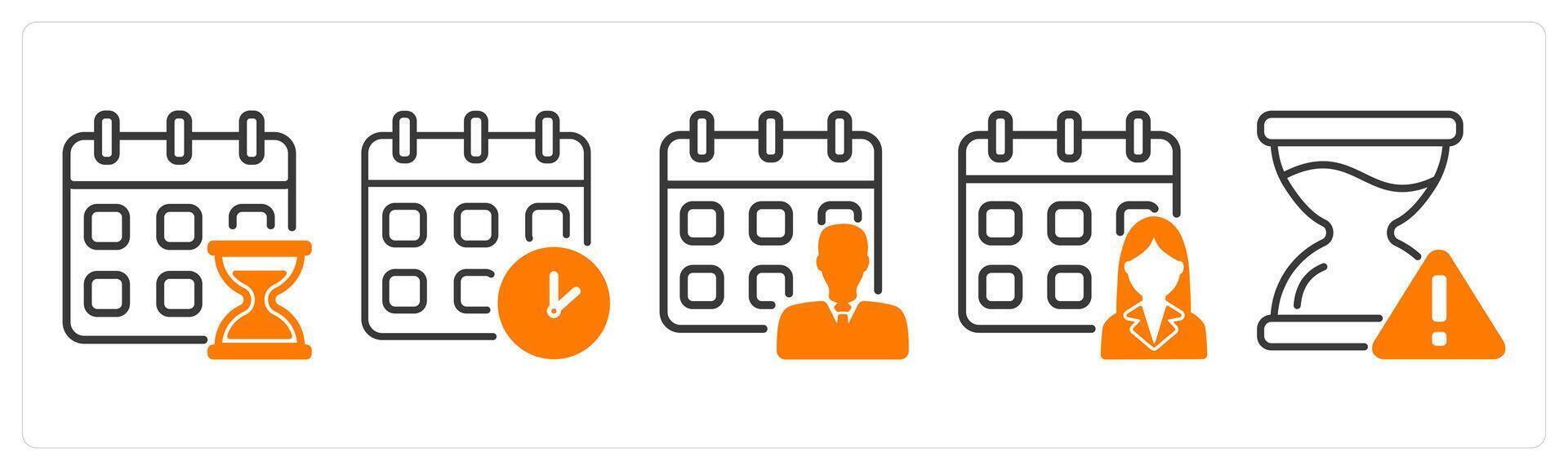 Set of five business icons as schedule plan, meeting schedule, working schedule vector