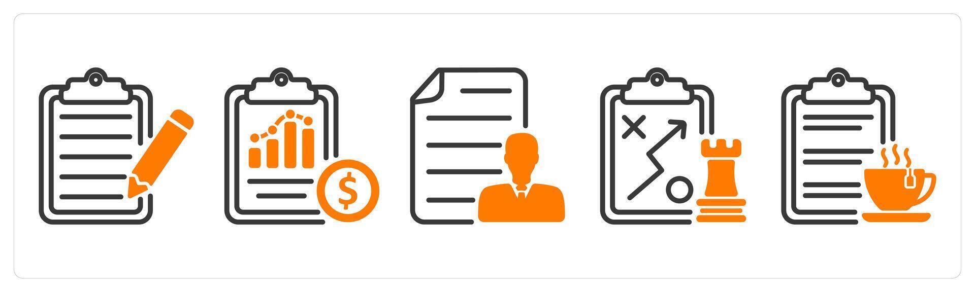 Set of five business icons as writing, cost statement, employee details vector