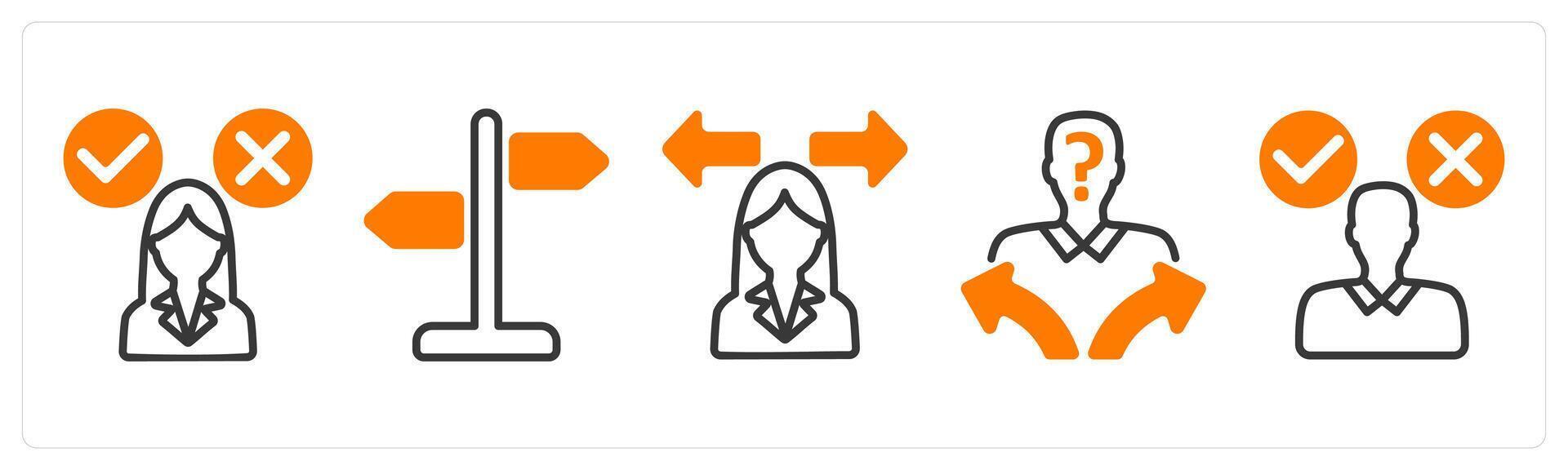 Set of five business icons as decision making confusion, direction sign, confusion in decision making vector
