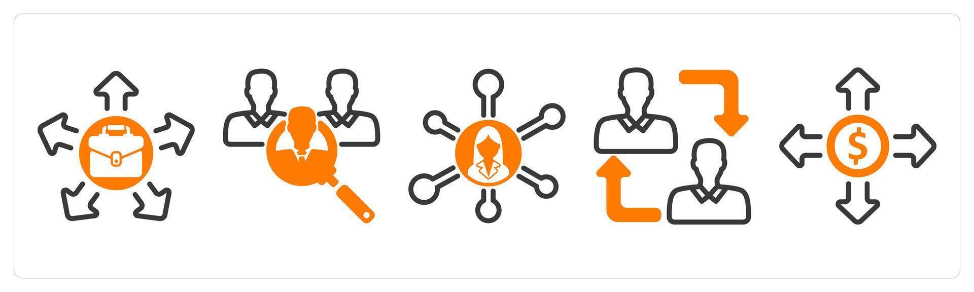 Set of five business icons as job opportunity, recruitment, business network vector