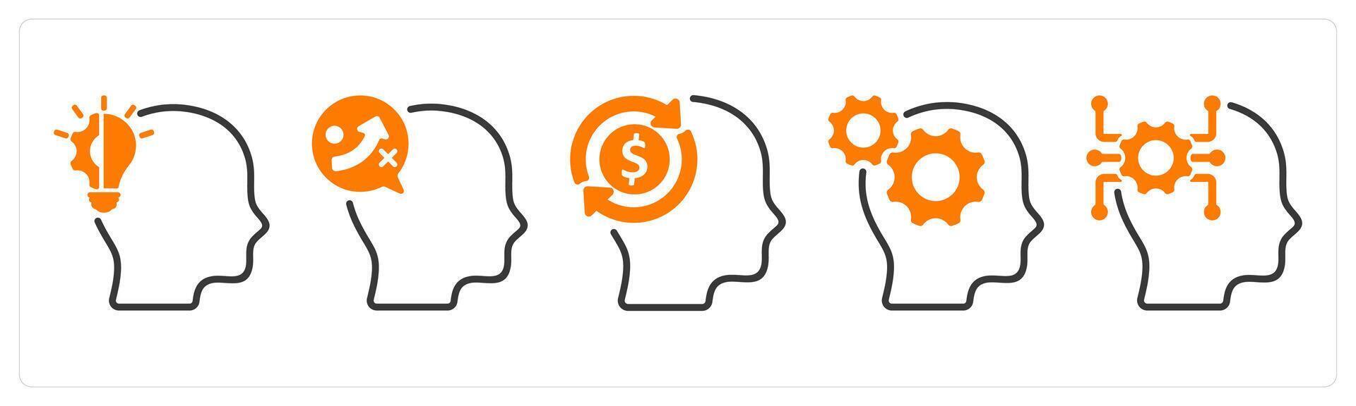 Set of five business icons as business expertise, strategy planning, business mind vector