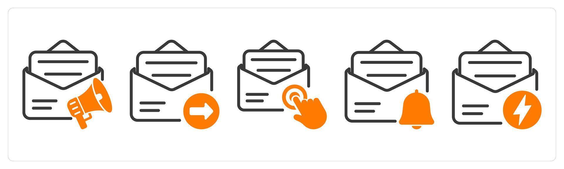 Set of five business icons as email advertising, email send, email subscription vector
