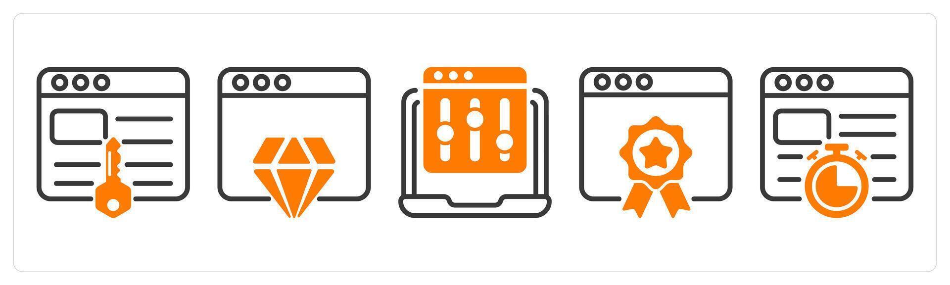 Set of five business icons as keywords, website reputation, refine webpage vector