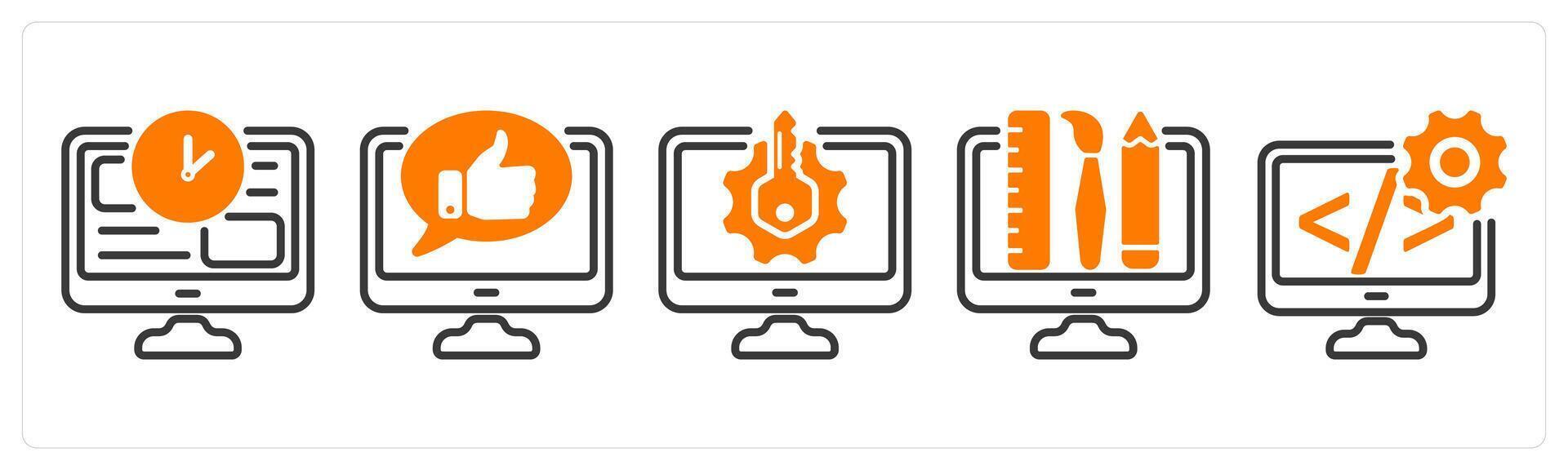 Set of five business icons as online time, online comment, keyword generator vector