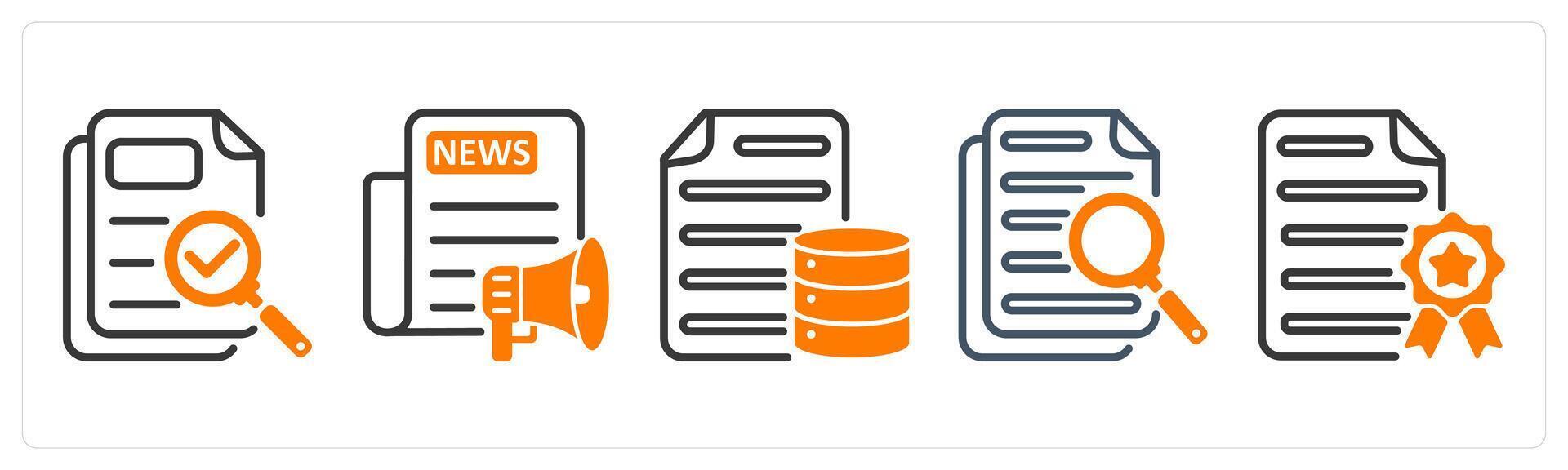 Set of five business icons as proofreading, press release, database document vector