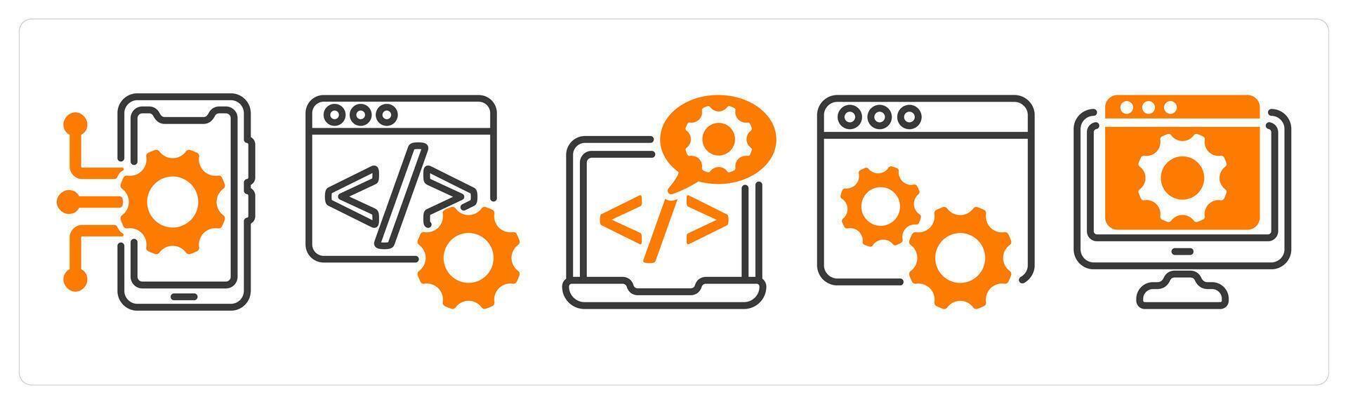 Set of five business icons as mobile technology, programming, software development vector