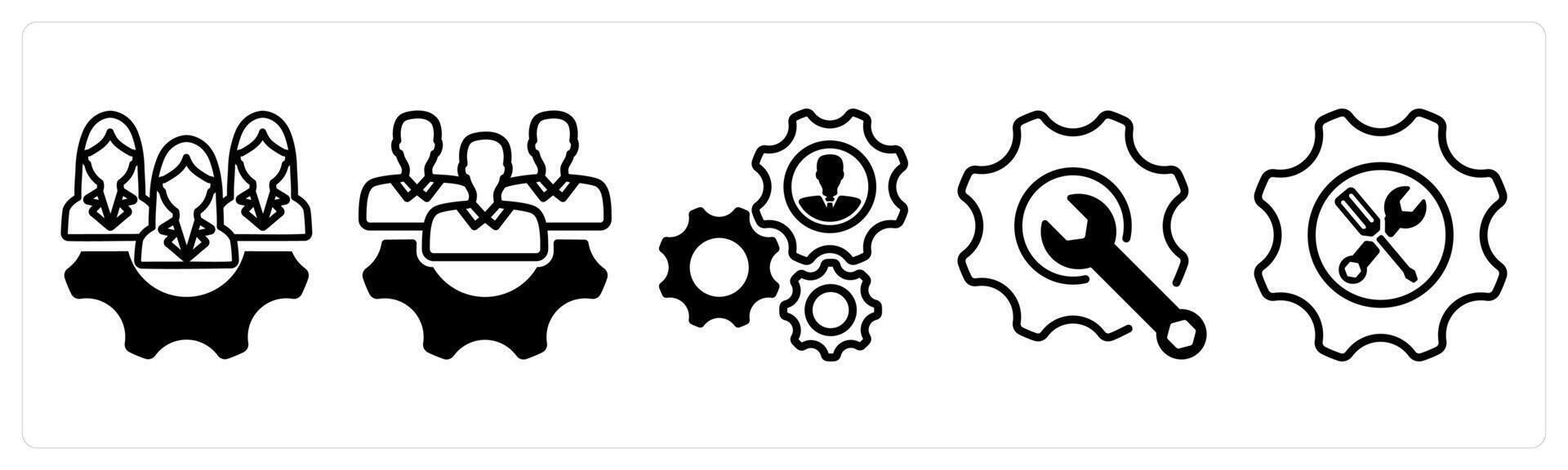 A set of five business icons as expert team, business support, technical support vector