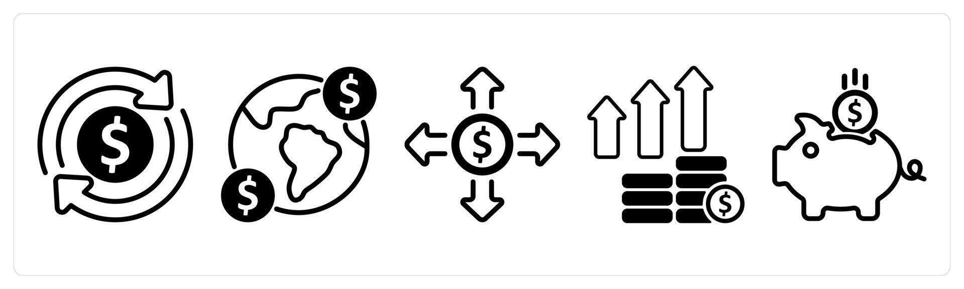 A set of five business icons as tax refund, income, money decision vector