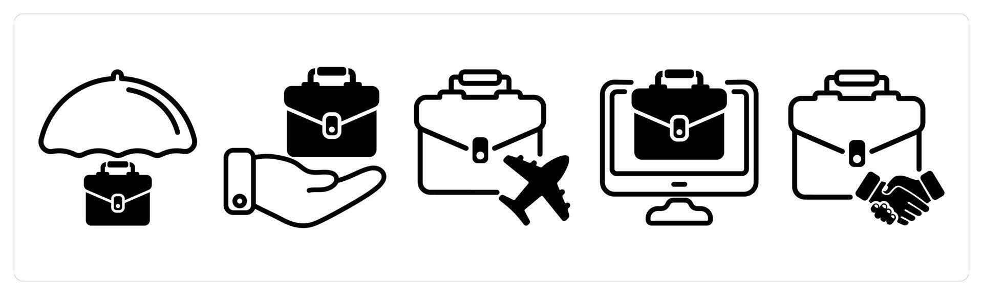 A set of five business icons as business protection, employement, business travel vector