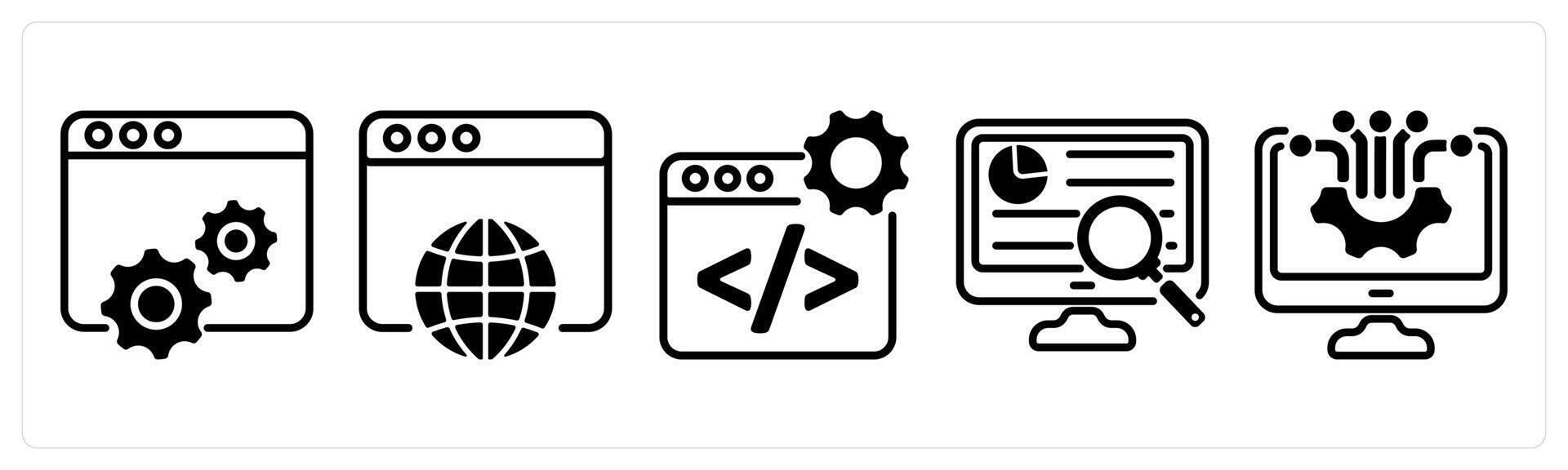 A set of five business icons as web optimization, web browser, web development vector