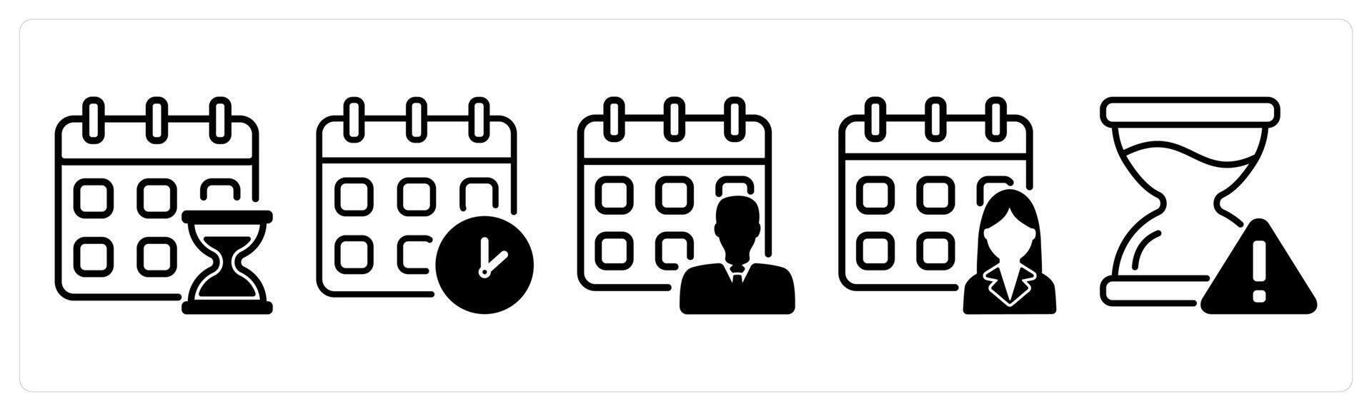 A set of five business icons as schedule plan, meeting schedule, working schedule vector