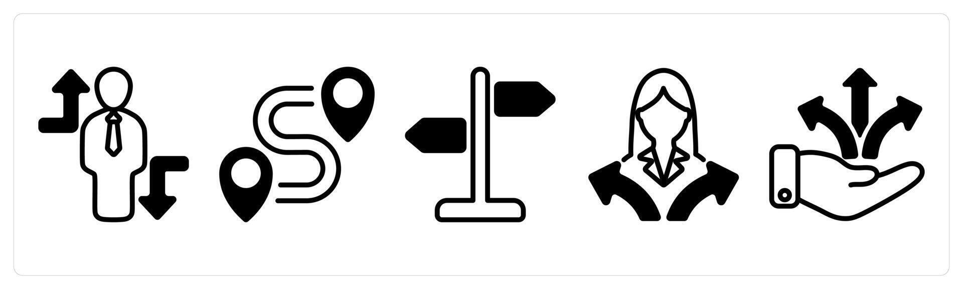 A set of five business icons as crisis overcome, destination, direction sign vector