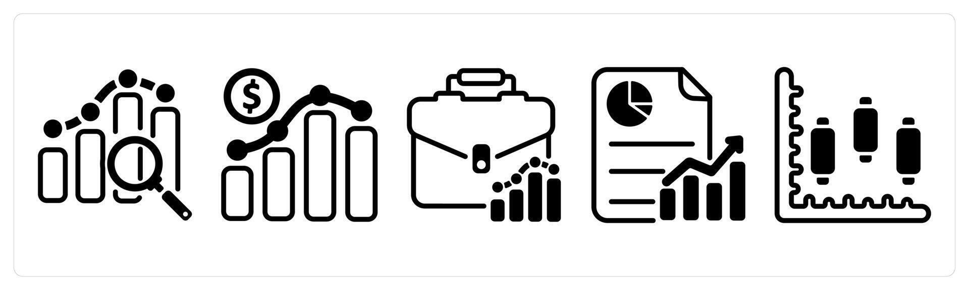 A set of five business icons as marketing research, business growth, business analysis vector