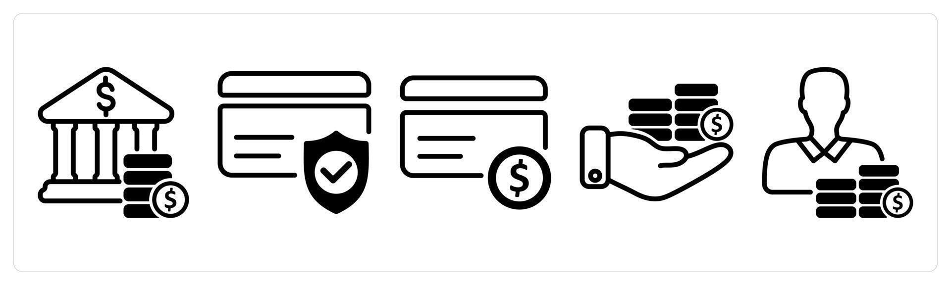 A set of five business icons as bank savings, credit card security, credit card vector