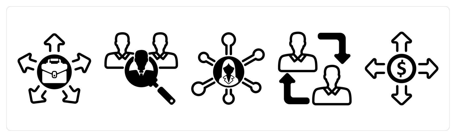 A set of five business icons as job opportunity, recruitment, business network vector