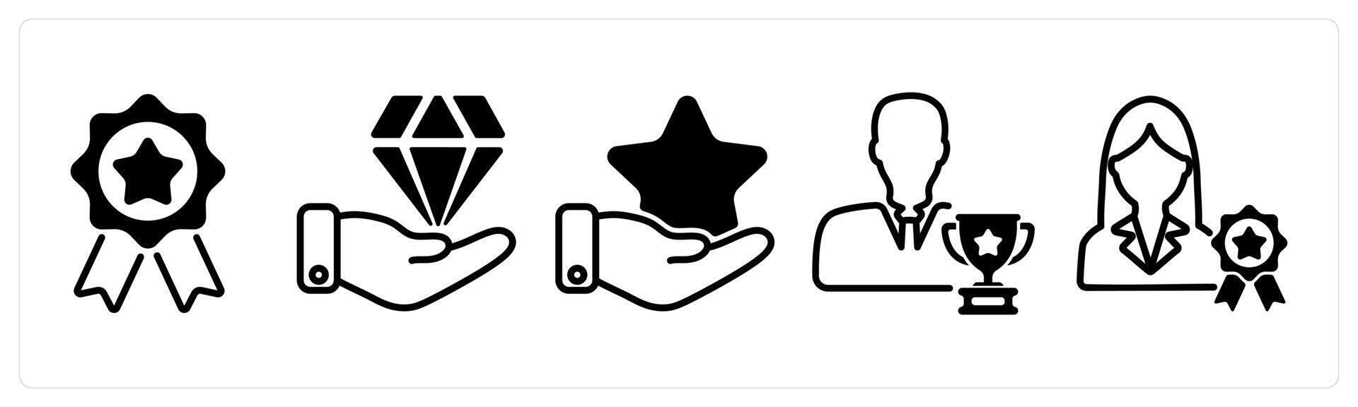 A set of five business icons as award badge, premium service, star feedbac vector