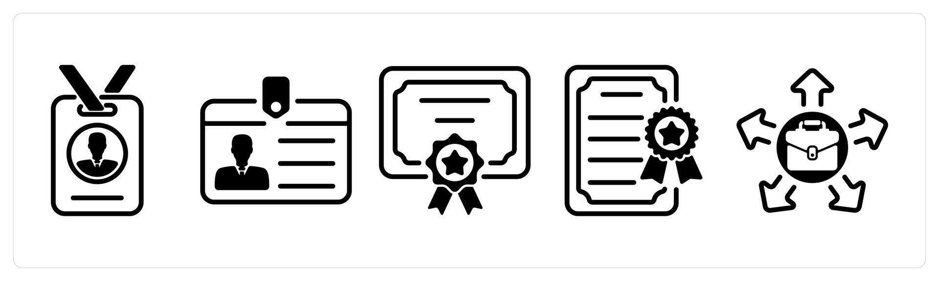 A set of five business icons as employee identity card, identity card vector