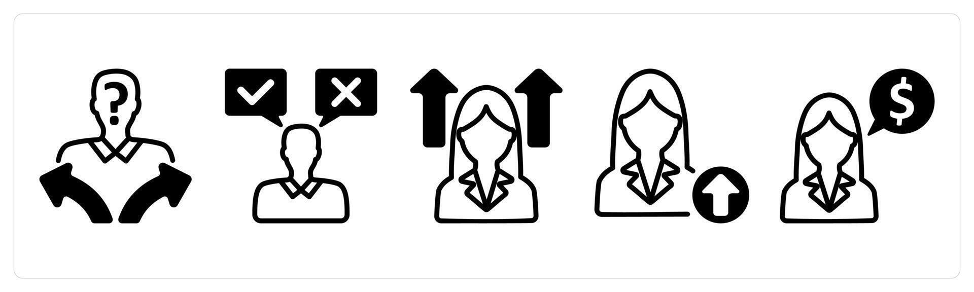 A set of five business icons as confusion in decision making, decision, career vision vector