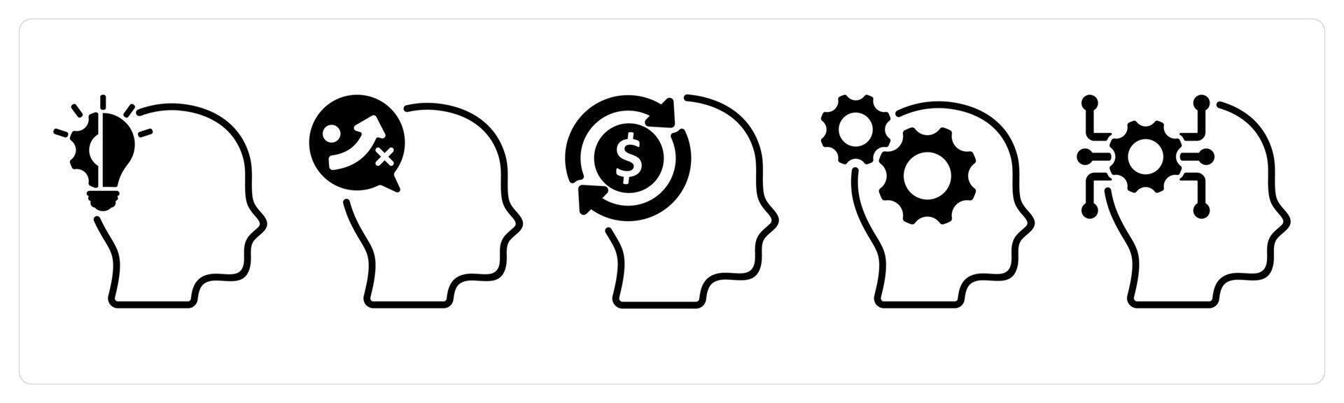 A set of five business icons as business expertise, strategy planning, business mind vector