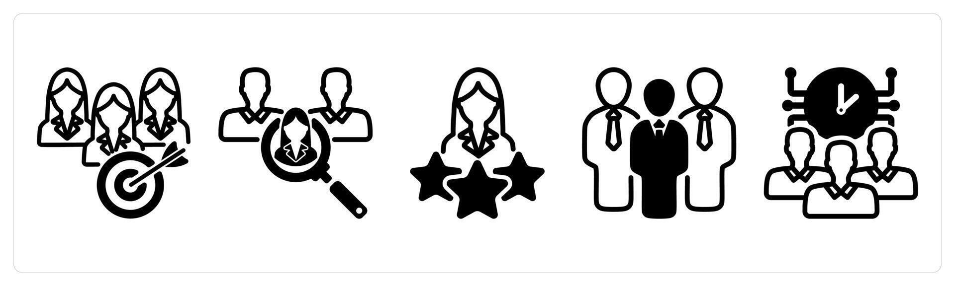 A set of five business icons as teamwork goal, recruitment, premium user vector