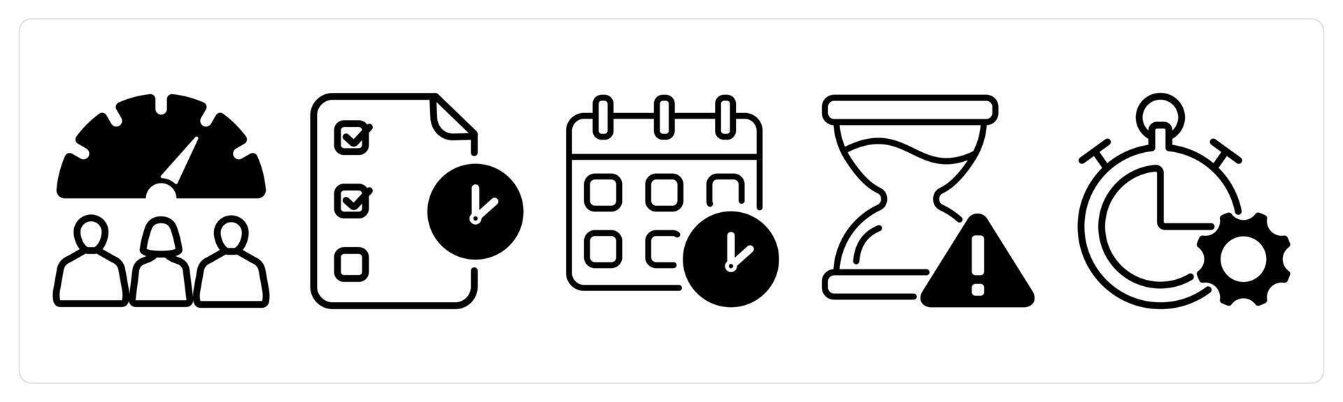 A set of five business icons as worker performance, audit, meeting schedule vector