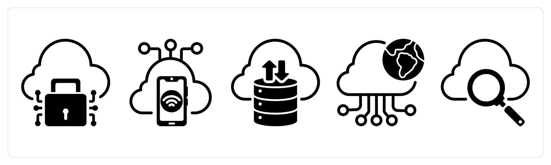 A set of five business icons as cloud protection, iot, cloud storage vector