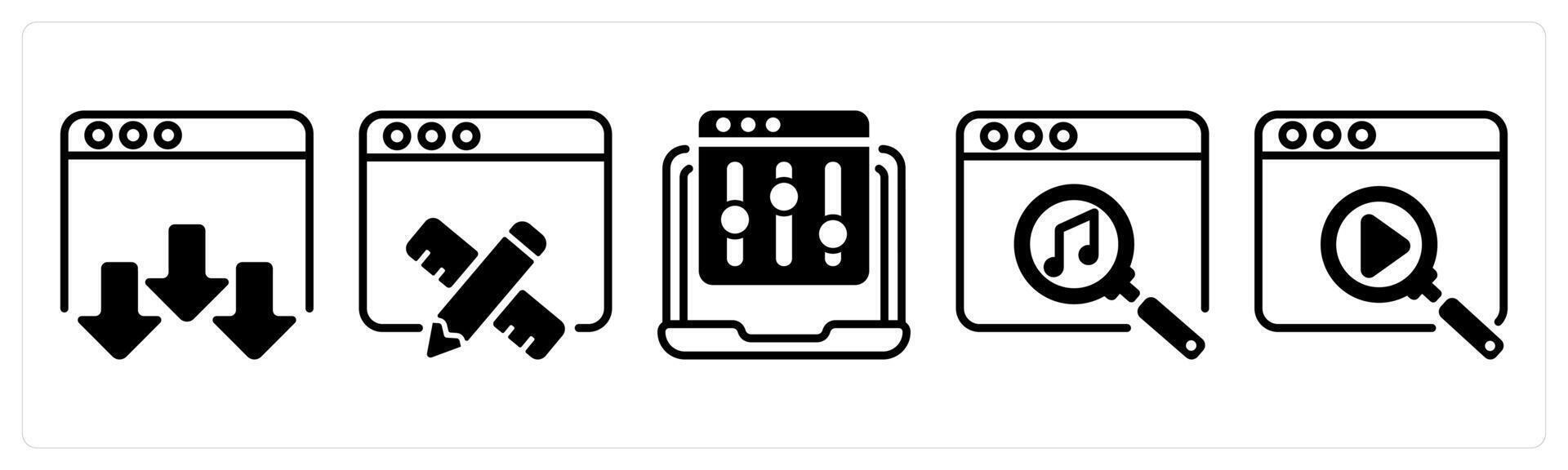 A set of five business icons as landing page, web design, refine webpage vector