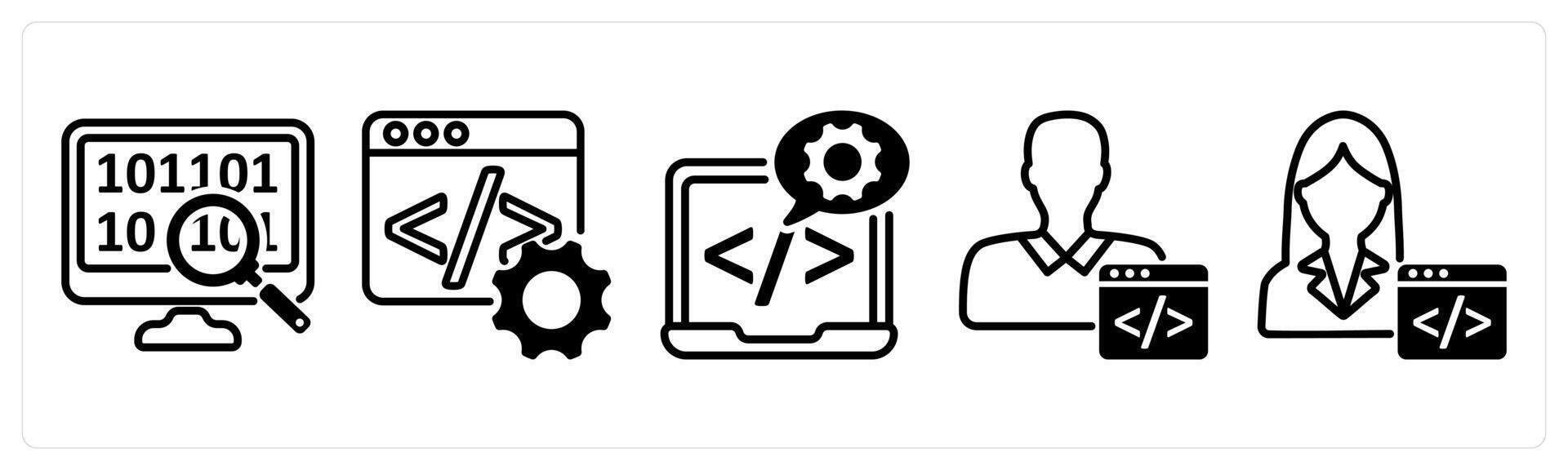 A set of five business icons as data search, programming, software development vector